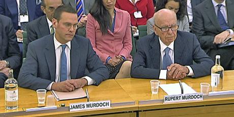 James and Rupert Murdoch giving evidence