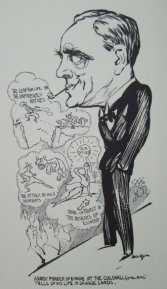 Caricature of Tom Clarke, the director of Britain's first University Journalism diploma 1936-39.